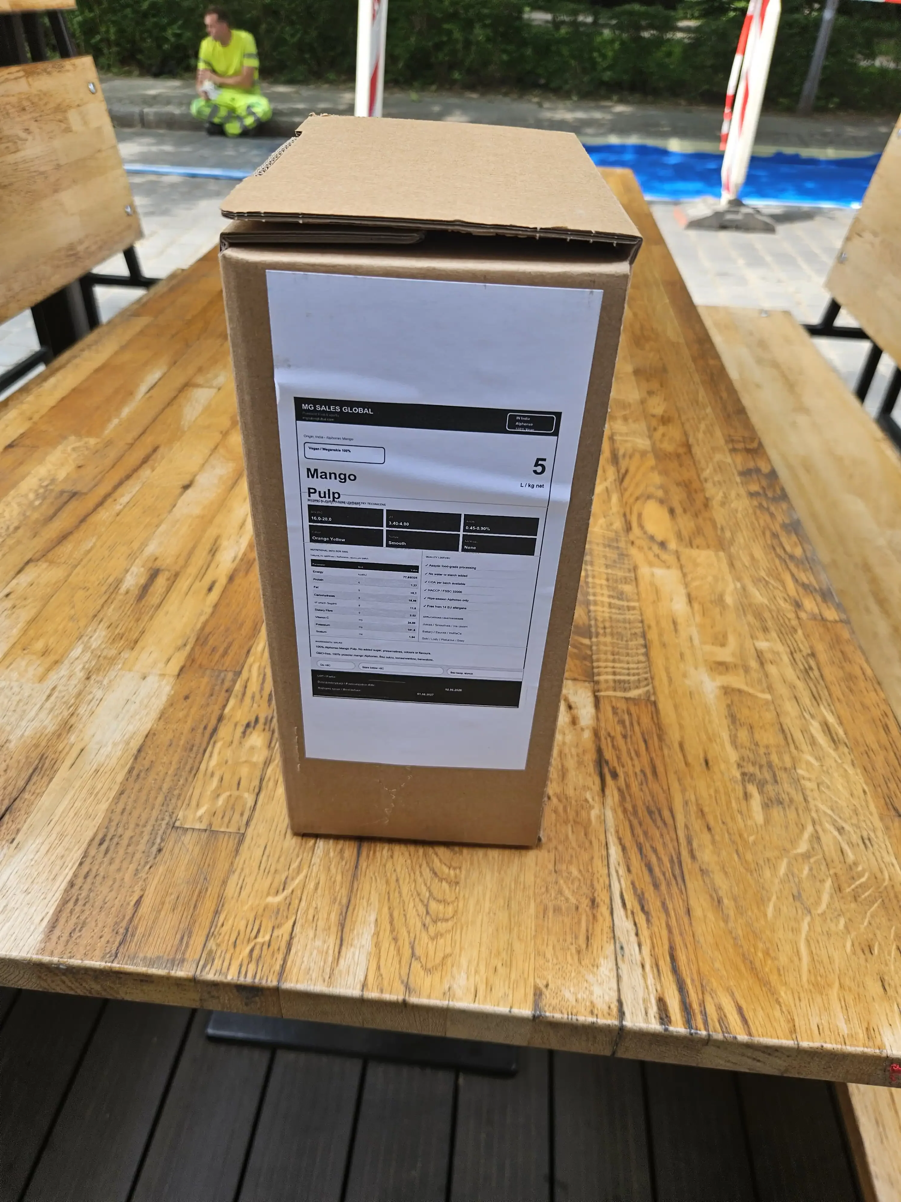 Mango pulp 5 kg bag-in-box with MG SALES label – wholesale supply from Poland